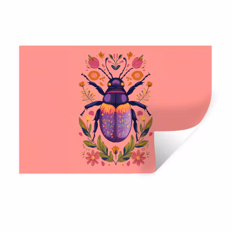 Paars - Kever - Stipjes - Bloemen Muursticker klein -3d