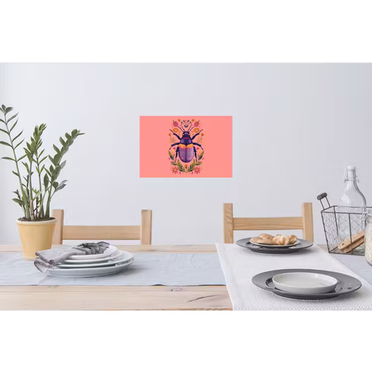 Paars - Kever - Stipjes - Bloemen Muursticker klein -eettafel