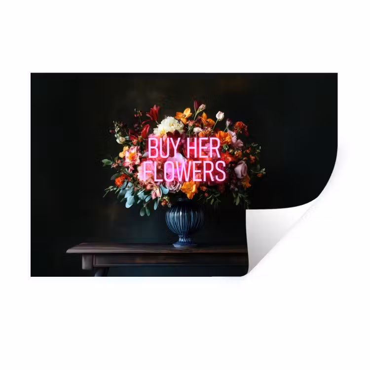 Quote - Bloemen - Vaas - Neon Muursticker klein -3d