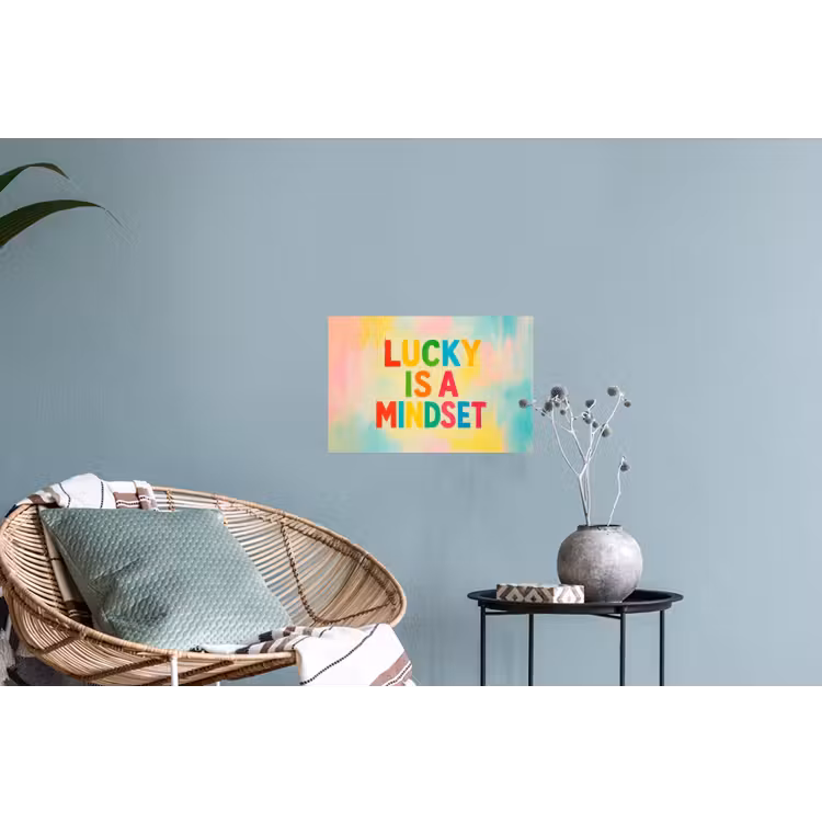 Quote - Lucky - Regenboogkleuren Muursticker klein -plant
