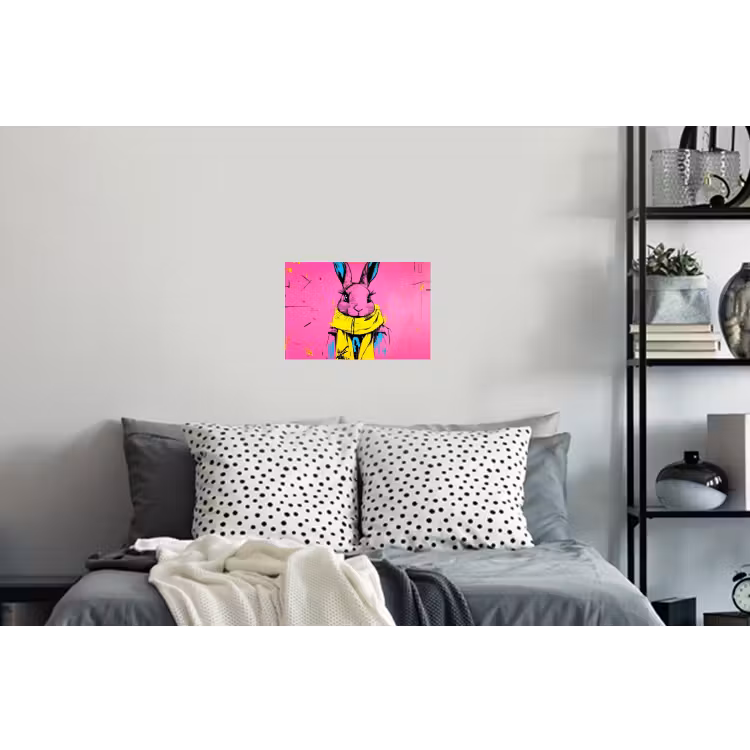 Konijn - Felroze - Sjaal - Abstract Muursticker klein -slaapkamer