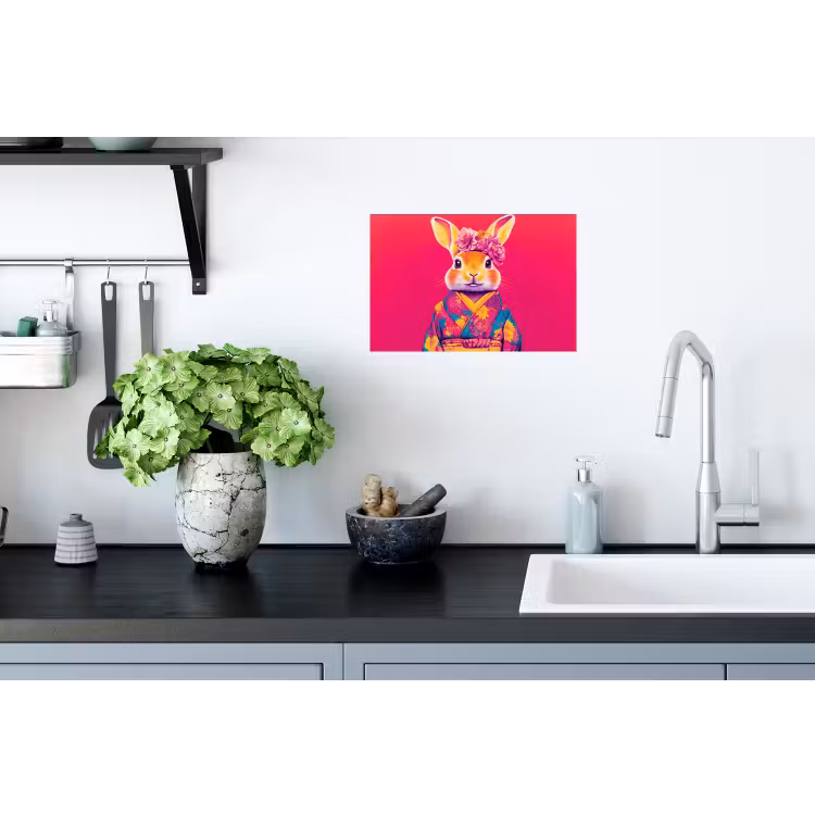 Konijn - Bloemen - Kleurrijk - Kimono Muursticker klein -keuken