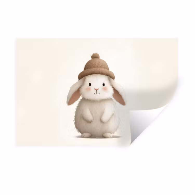 Konijn - Muts - Oren - Beige Muursticker klein -3d