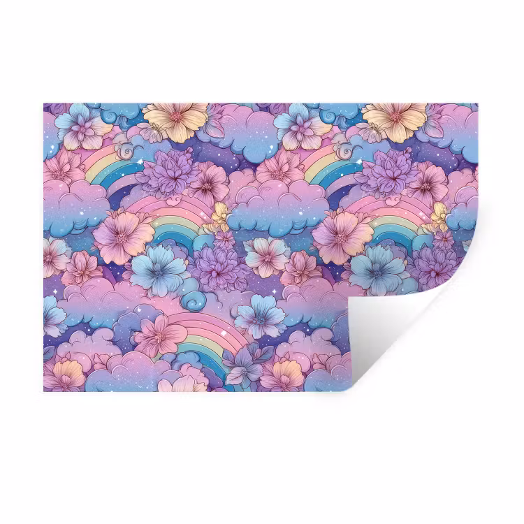 Regenbogen - Bloemen - Kleurrijk - Wolken Muursticker klein -3d