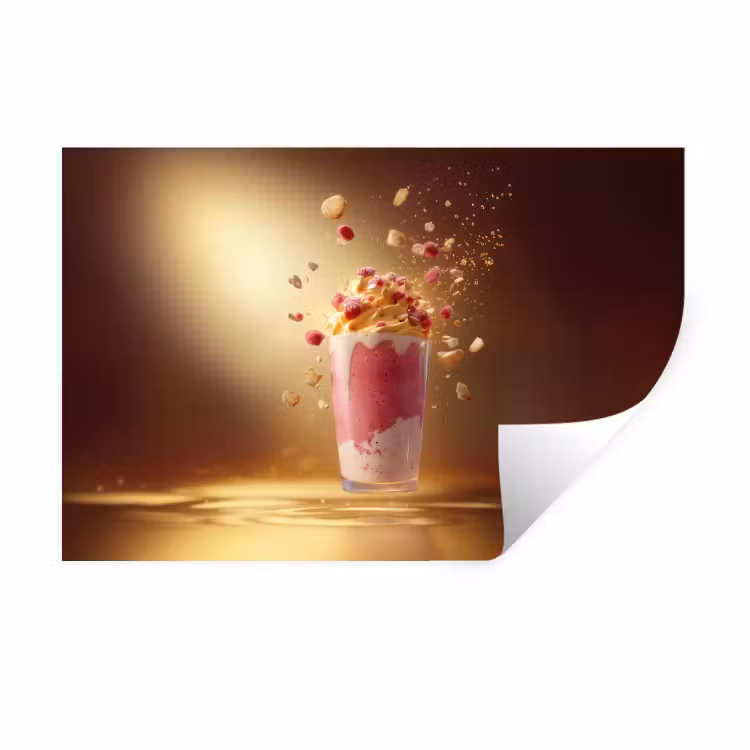 Framboos - Smoothie - Drinken - Roze Muursticker klein -3d