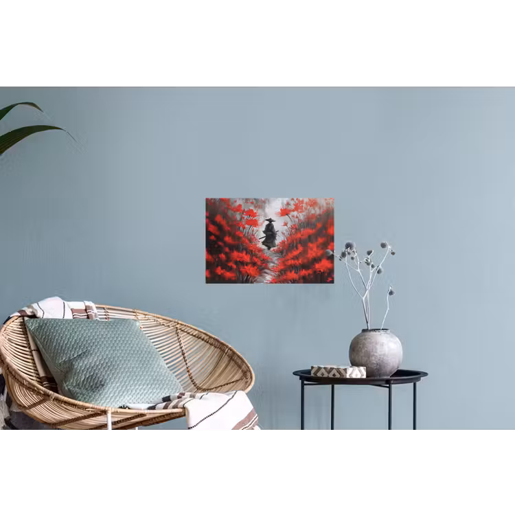 Rode bloemen - mistig - Man Muursticker klein -plant
