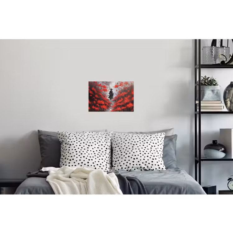 Rode bloemen - mistig - Man Muursticker klein -slaapkamer