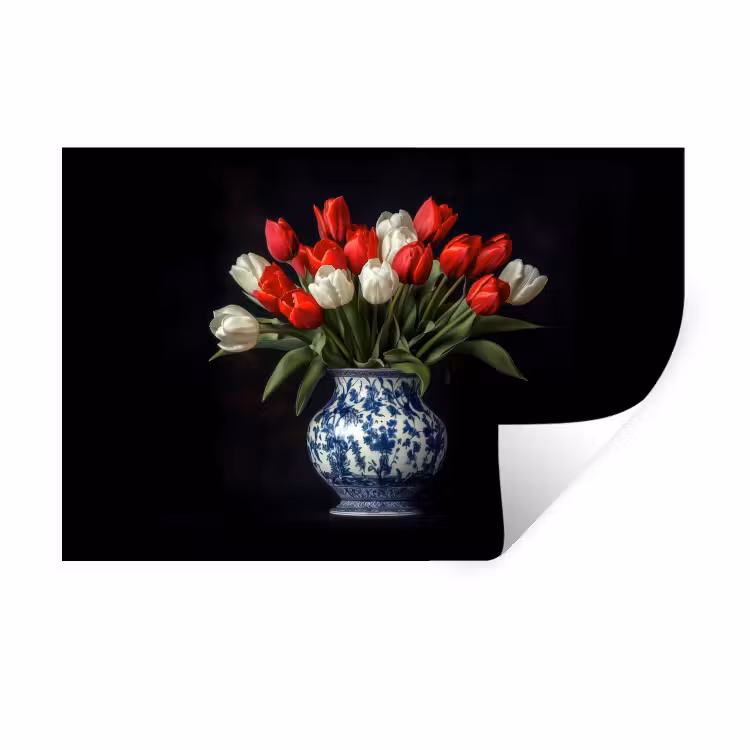 Rode - Bloemen - Tulpen - Vaas Muursticker klein -3d
