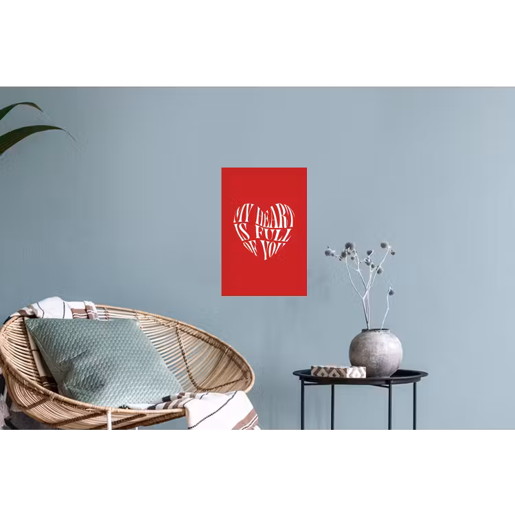 Rood - Hart- Tekst - Valentijn Muursticker klein -plant