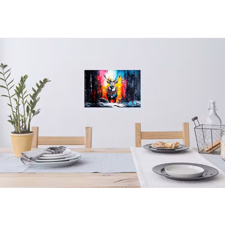 Rendier - Gewei - Krans - Kleurrijk Muursticker klein -eettafel