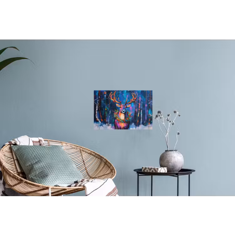 Rendier - Krans - Sprookjesachtig - Blauw Muursticker klein -plant