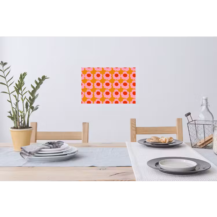 Retro - Bloemen - Roze Muursticker klein 286 -eettafel