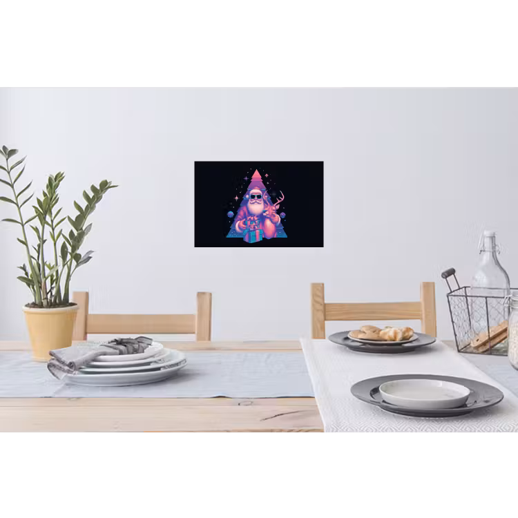 Retro - Kerstman - Rendieren - Kerstboom Muursticker klein -eettafel