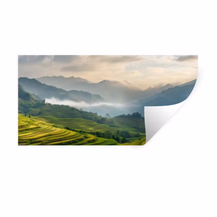 Rijstvelden - Bergen - Groen - Natuur Muursticker klein -3d
