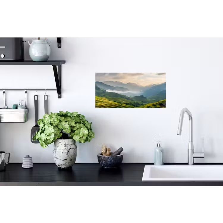 Rijstvelden - Bergen - Groen - Natuur Muursticker klein -keuken