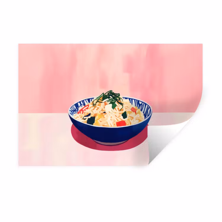 Rijst - Illustratie - Kom - Groente Muursticker klein -3d