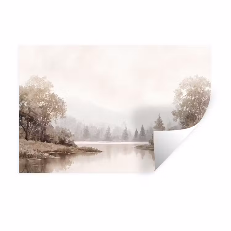 Rivierlandschap - Minimalistisch - Aardetinten Muursticker klein -3d