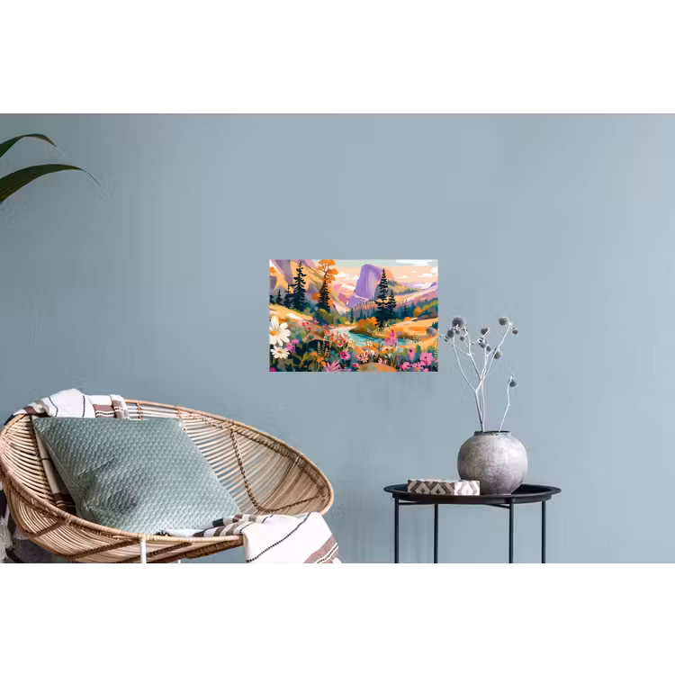 Rivier - Vallei vol bloemen - Levendig Muursticker klein -plant