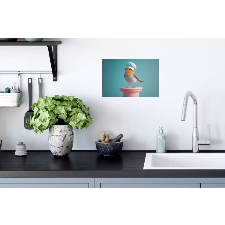 Roodborstje - Vogel - Koksmuts - Sokkel Muursticker klein -keuken