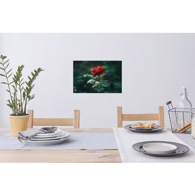 Roos - Bladeren - Dieprood Muursticker klein -eettafel