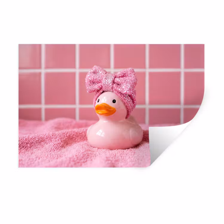 Badeend -Strik - Roze Muursticker klein -3d