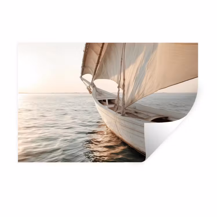 Zeilboot - Zee - Beige - Zon Muursticker klein -3d