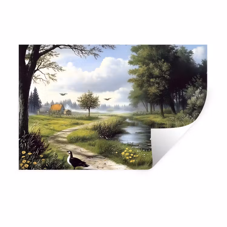 Zandpad - Groen landschap - Water Muursticker klein -3d