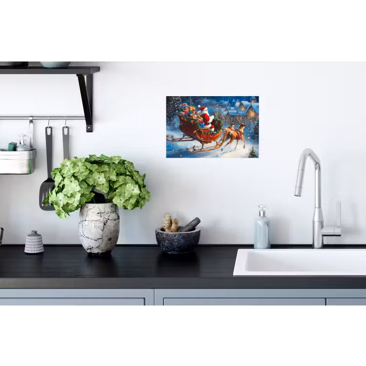 Kerstman - Rendier - Kerst - Sneeuw Muursticker klein -keuken