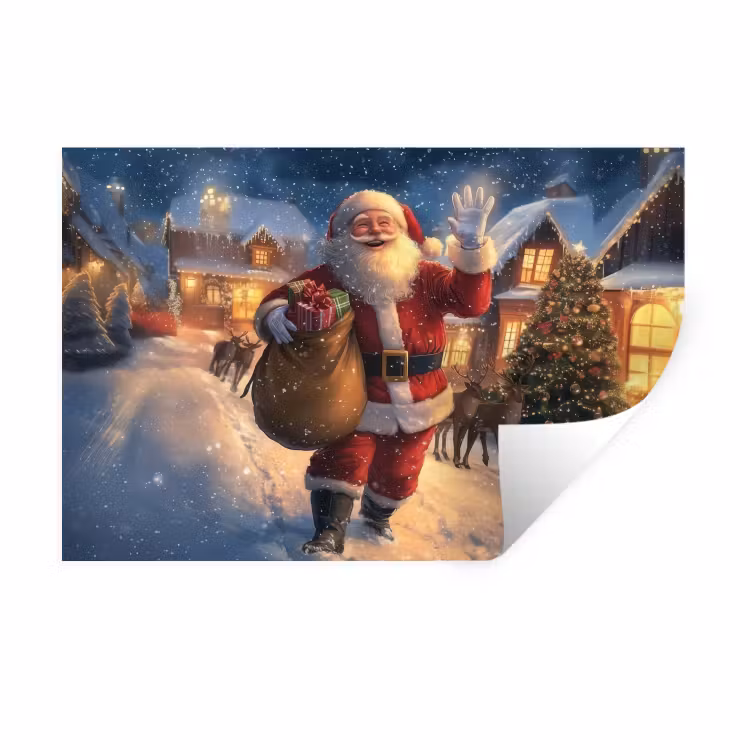 Kerstman - Dorp - Hert - Donker Muursticker klein -3d