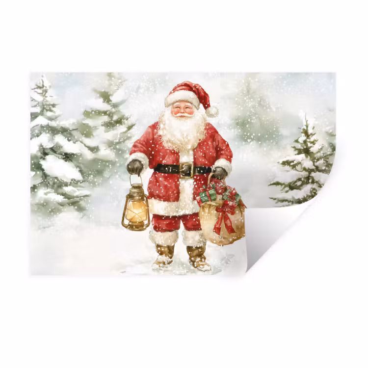 Kerstman- Winter - Sneeuw - Wit - Rood Muursticker klein -3d