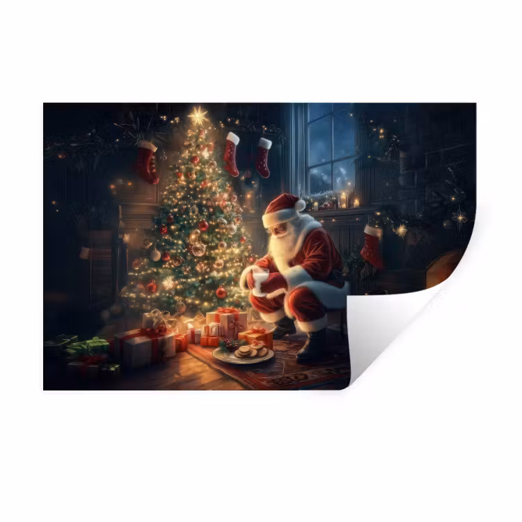 Kerstman - Haard - Donker Muursticker klein -3d