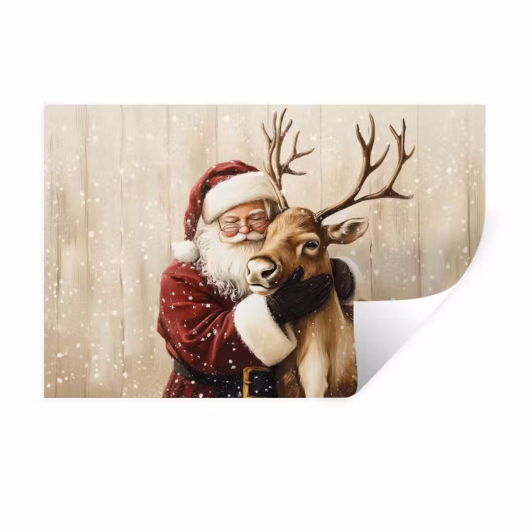 Kerstman - Rendier - Sneeuw - Kleurrijk Muursticker klein -3d