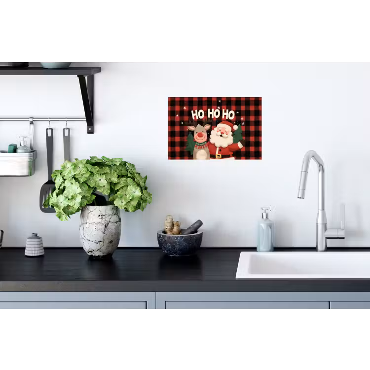 Kerstman - Rendier - Tekst - Rood - Zwart Muursticker klein -keuken