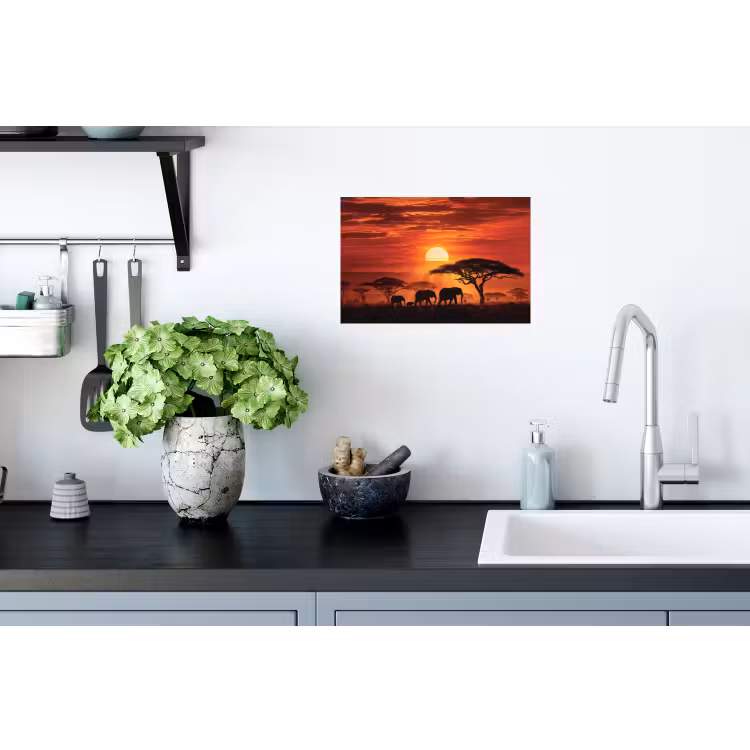 Savanne - Olifanten - Zonsondergang Muursticker klein -keuken