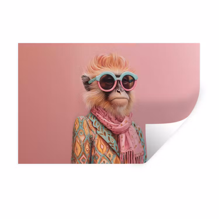 Sjaal - Aap - Zonnebril - Jasje Muursticker klein -3d