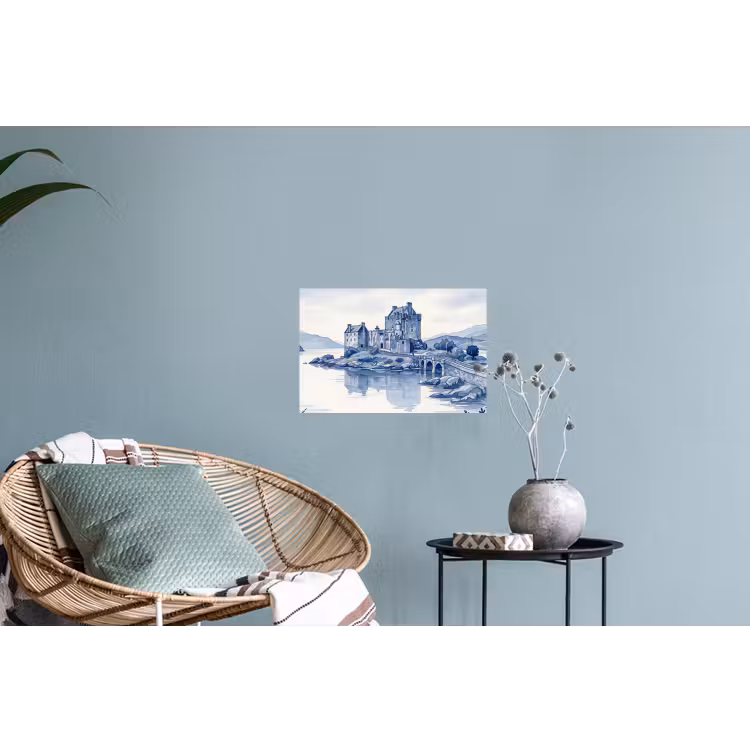 Schots - Kasteel - Blauw - Aquarel Muursticker klein -plant