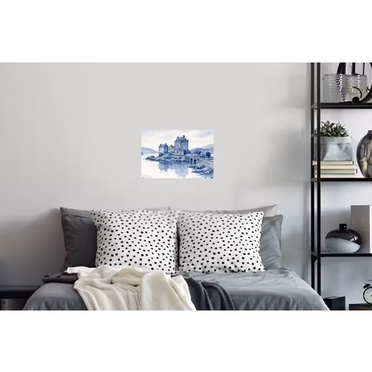 Schots - Kasteel - Blauw - Aquarel Muursticker klein -slaapkamer