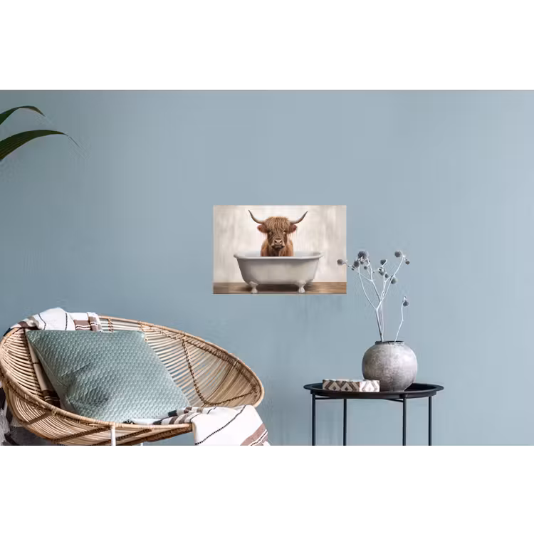 Schotse hooglander - Bad - Badkamer - Badkuip - Bruin - Horens Muursticker klein -plant