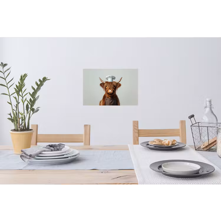 Schotse Hooglander - Bruin - Hoorns - Kokskleding Muursticker klein -eettafel