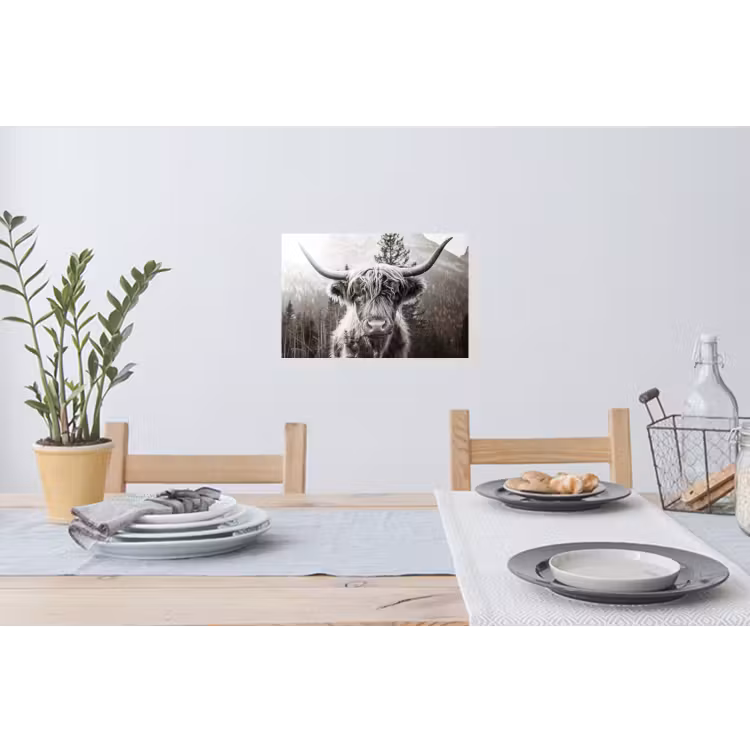 Schotse hooglander - Koe - Dieren - Zwart - Wit Muursticker klein -eettafel