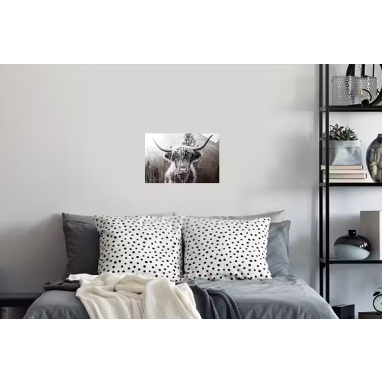 Schotse hooglander - Koe - Dieren - Zwart - Wit Muursticker klein -slaapkamer