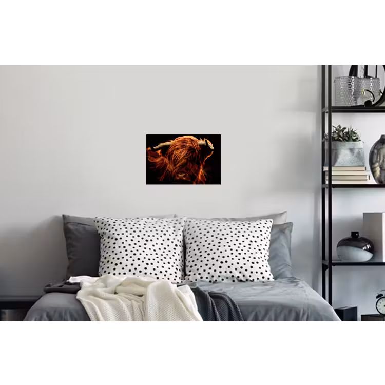 Schotse hooglander - Koe - Hoorns - Portret - Dieren Muursticker klein -slaapkamer