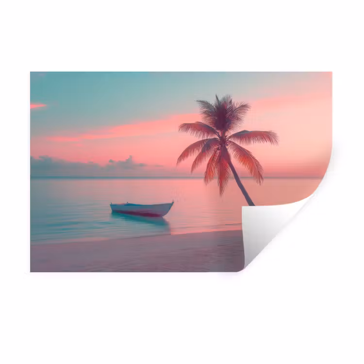 Zee - Boot - Zonsondergang Muursticker klein -3d