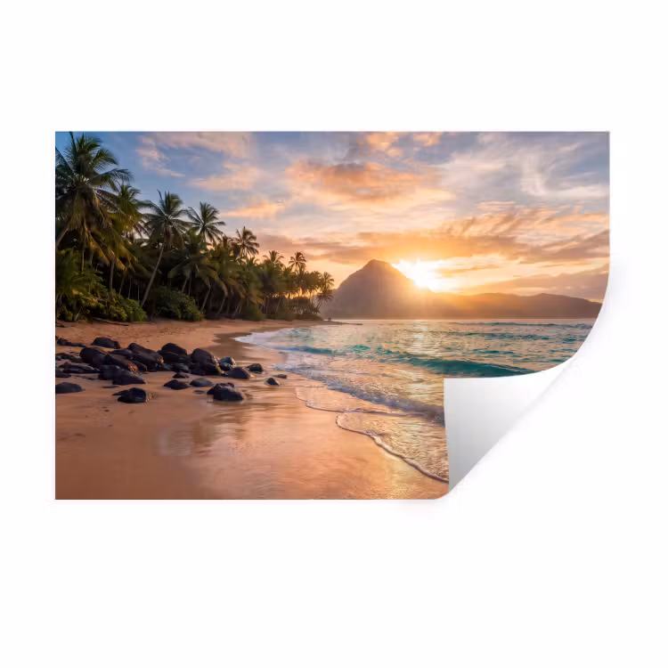 Zee - Berg - Landschap - Tropisch - Goud Muursticker klein -3d
