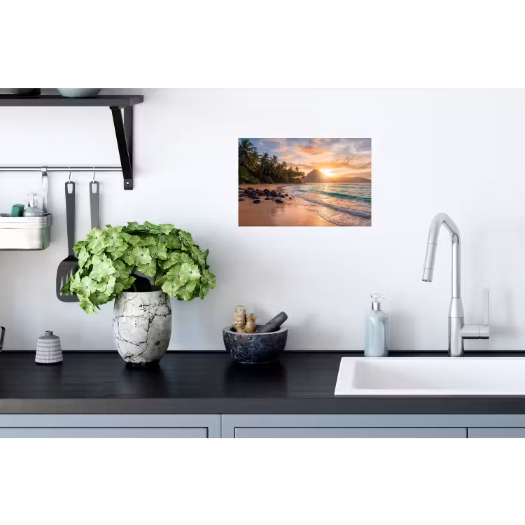 Zee - Berg - Landschap - Tropisch - Goud Muursticker klein -keuken