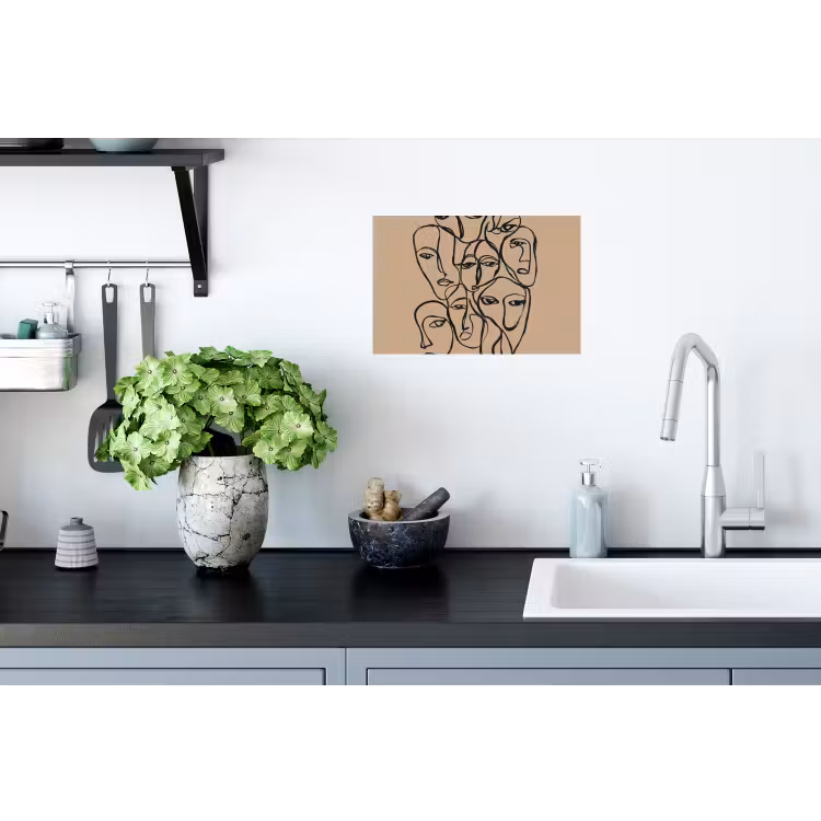 Gezichtenzee - Lijntekening - Abstract Muursticker klein -keuken