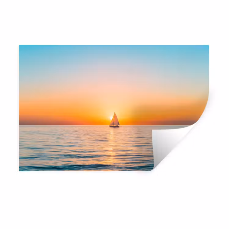 Zee - Zeilboot - Zonsondergang Muursticker klein -3d