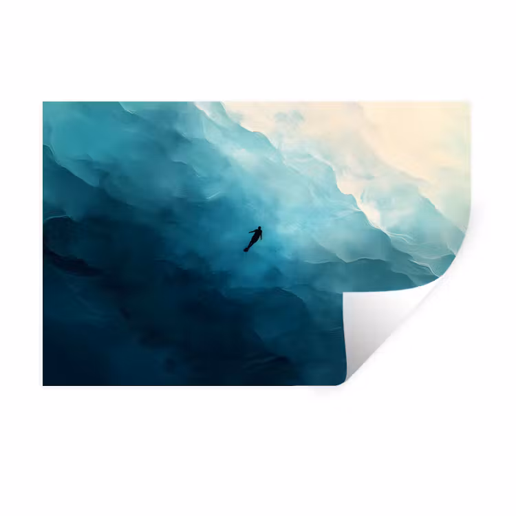 Zee - Silhouet - Abstract - Blauw Muursticker klein -3d