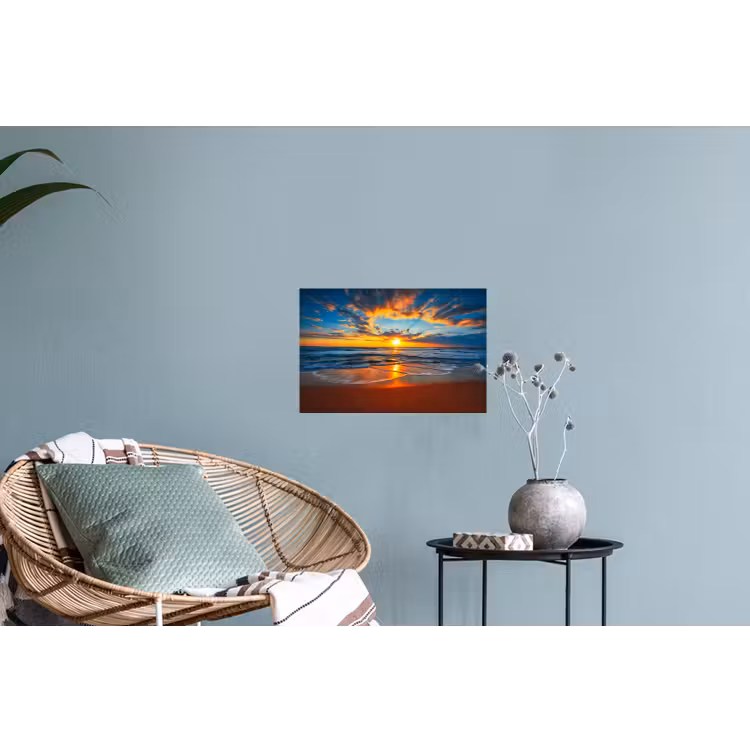 Zee - Zonsondergang - Strand - Wolken - Oranje Muursticker klein -plant