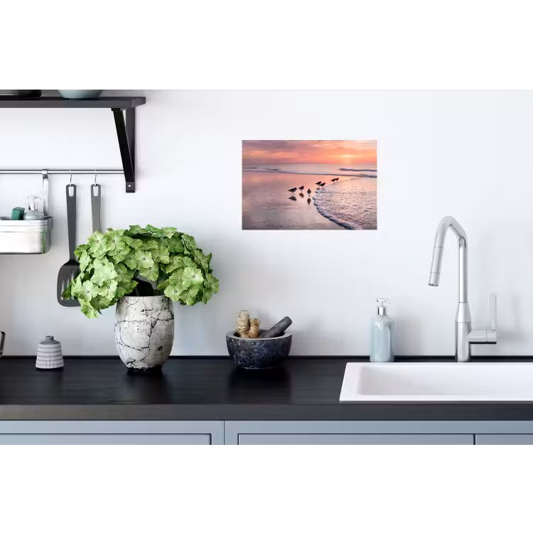 Meeuwen - Strand - Zee - Roze Muursticker klein -keuken